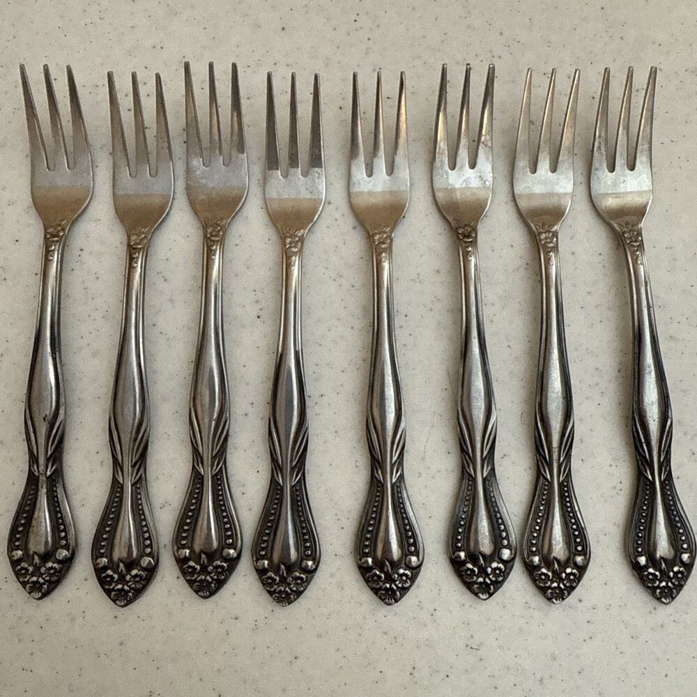 Lifetime Pierrepont Stainless 8 Cocktail Seafood Forks Glossy Japan Flatware